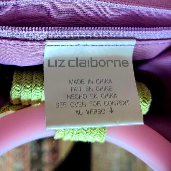 LIZ CLAIBORNE PINK LUCITE HANDLE GREEN KNIT PURSE VINTAGE! - Picture 3 of 4